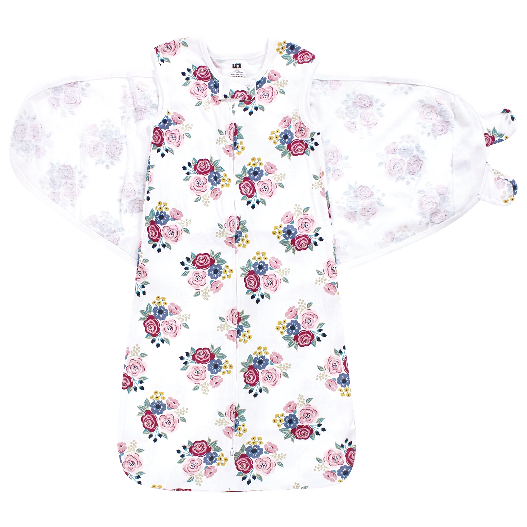 Hudson Baby Infant Girl Convertible Swaddle Sleep Sack, Blush Navy Floral, 3-9 Months