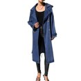 thumbnail image 5 of Spring Fall Long Sleeved Women Solid Lapel Double Breasted Long Denim Coat Trenchcoat, 5 of 6