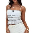 thumbnail image 2 of Musuos Women Summer Camisoles Contrast Color Layered Ruffles Spaghetti Strap Crop Tops Streetwear, 2 of 8