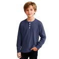 thumbnail image 2 of Frostluinai Waffle Henley Shirts for Boy 4-14Y Button Up Long Sleeve Tops Basic Solid Color Blouses Loose Fit Casual Sweatshirts, 2 of 6