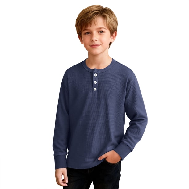 Camisas de Manga Larga para Niños Tamaño 12-14 Juventud Color Sólido Cuello Redondo Tops Casuales para Cumpleaños Daily School Wear