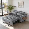 thumbnail image 2 of BSHTI 55.31" Pull-Out Sleeper Sofa Bed, Twin Size with Solid Wood Frame, 3-Position Reclining Back, Foldable Side Table with USB & Type-C Charging, Velvet UpholsteryM,Dark Grey, 2 of 9