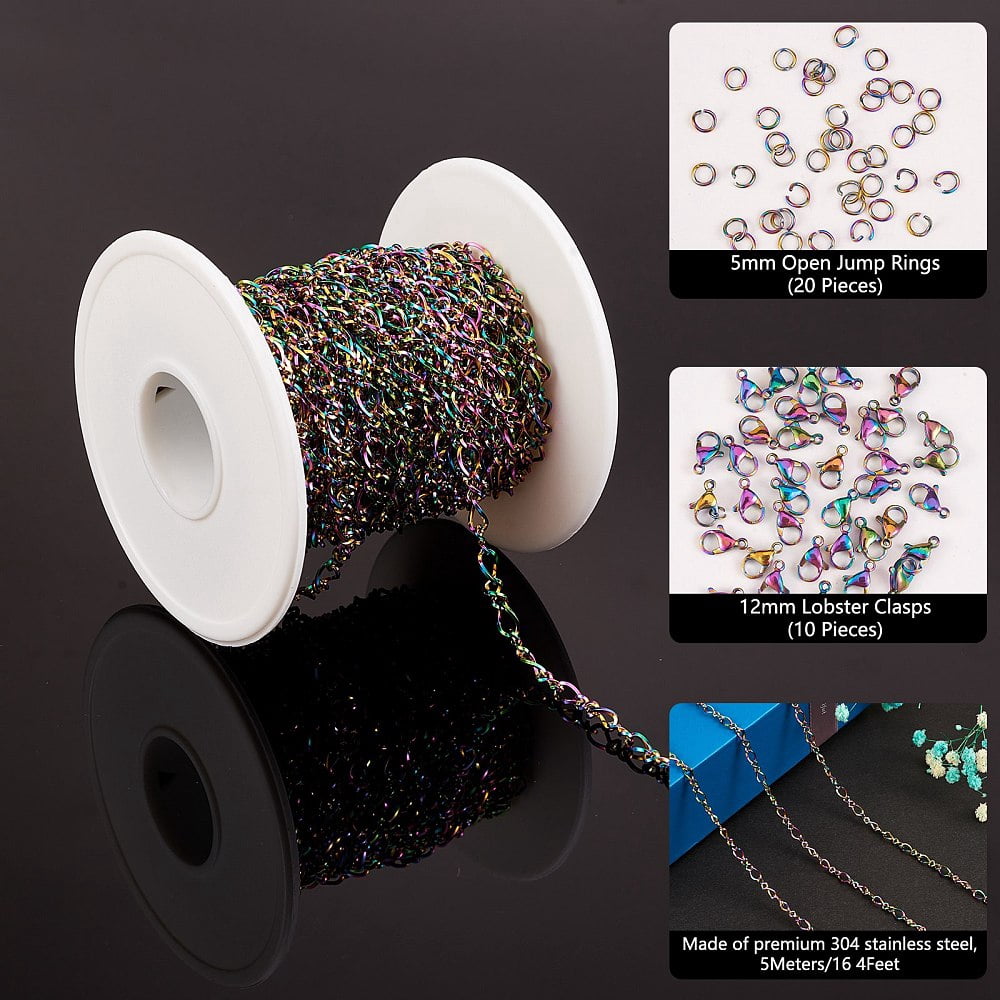 5M Stainless Steel Figaro Chains Multi-Color Unwelded Chain DIY Chain Jewelry Set Making Kit for Jewelry Necklace Bracelet Earring Making