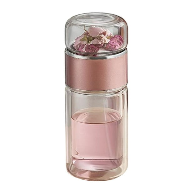 Yuarrent Taza de vidrio con filtro con filtro de acero inoxidable, taza de té con filtro de vidrio de doble pared única y aislada Teteras oro rosa 280ml