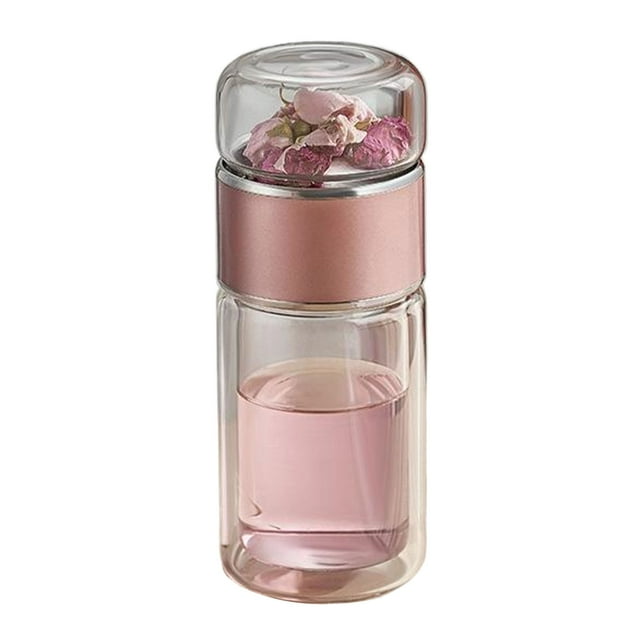 Inteprter Taza de vidrio transparente con filtro de acero inoxidable de doble pared y vidrio de doble pared aislado Teteras oro rosa 280ml