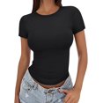 thumbnail image 1 of Womens Basic T Shirts Crop Short Sleeve Y2k Tee Cute Gym Fashion Workout Clothes Black S, 1 of 8