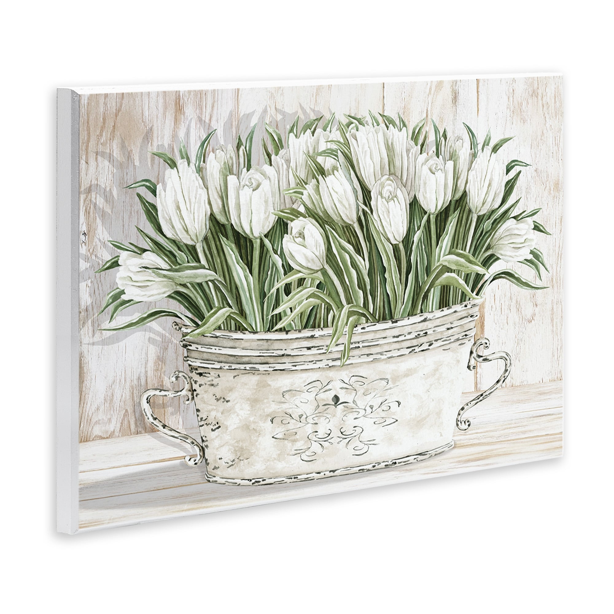 Stupell Industries White Tulip Flowers Fresh Vintage Country Tin Painting, 19 x 13, Design by Cindy Jacobs