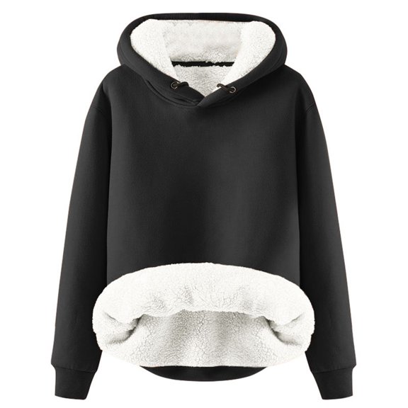 Women's Sherpa Lined Hoodie Autumn Winter Pullover Hoodies Solid Color Velvet Hoodie Lady,Thicken Wool Lined Hoodies,Pullover Hooded Sweatshirt
