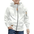 thumbnail image 2 of Lenpel Boys' Zip up Hoodies Casual Long Sleeve Hooded Sweatshirts Fleece Outwear Jackets with Pockets for Kids(White,14-15 Years), 2 of 5