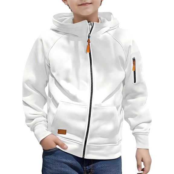 uublik Boys Zip Up Sweatshirts Graphic Cute Preppy Hooded Sweatshirt Pullover Top Size 4T-15 White