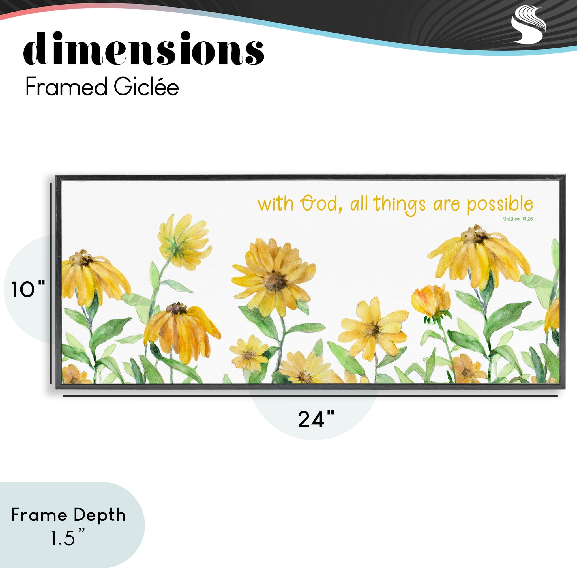 Stupell Industries With God Proverb & Daisies Black Framed Giclee Art, design by Lanie Loreth