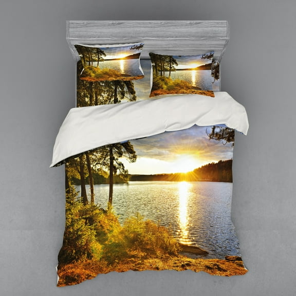 Ambesonne Colorful Bedding Set 4 Pcs, Sunset Forest Canada, Queen, Multicolor