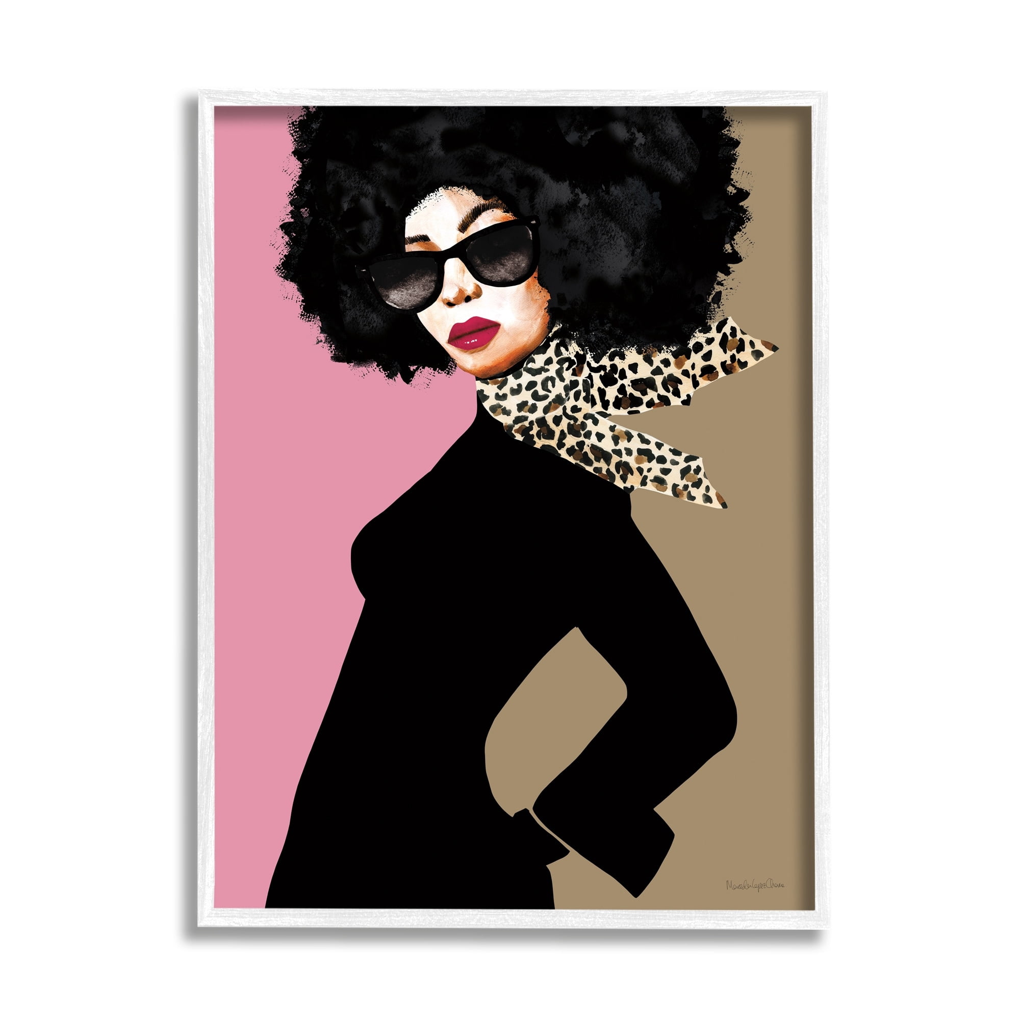 Stupell Industries Female Glam Fashion Vintage Pop Patterned Scarf Portrait, 16 x 20,Design by Mercedes Lopez Charro
