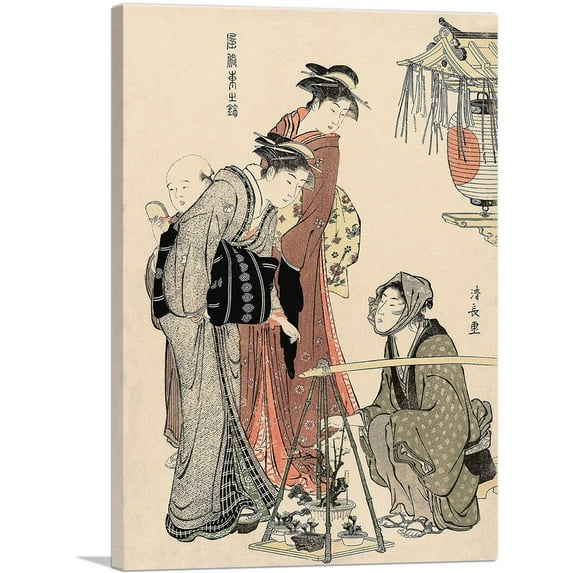 ARTCANVAS Buying Potted Plants Canvas Art Print by Torii Kiyonaga - Size: 26" x 18" (1.50" Deep)