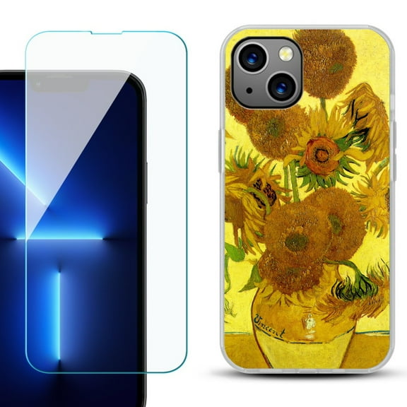 OneToughShield ® for iPhone 15 Plus Shockproof Phone Case, with Tempered Glass Screen Protector - Sunflower