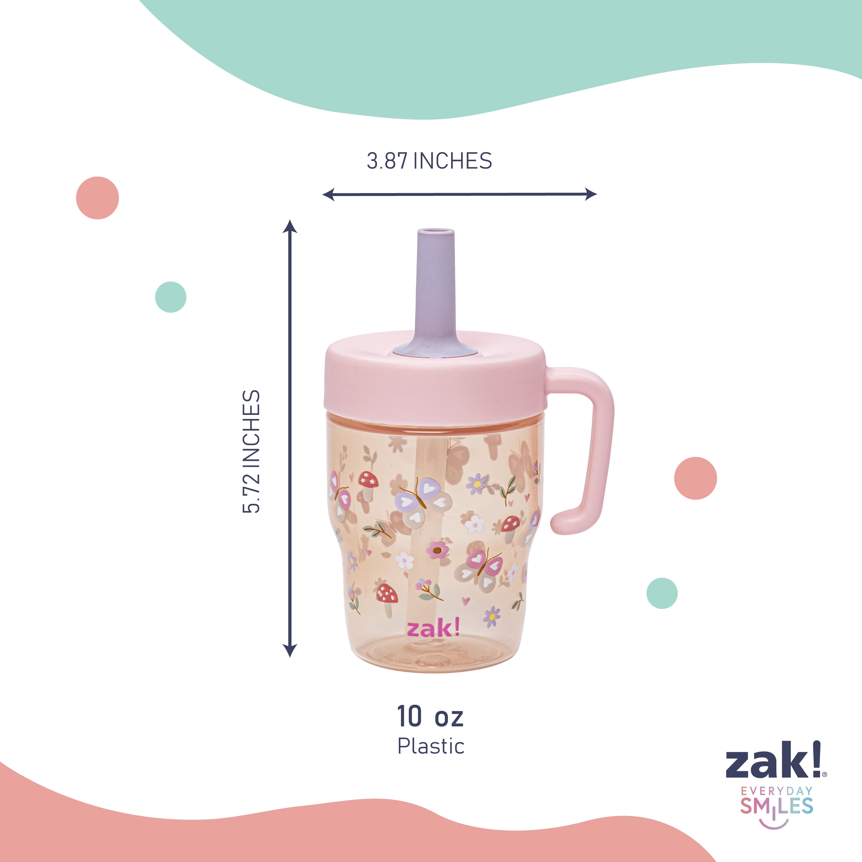Zak Designs Capri Toddler Tumbler For Travel or At Home, 10oz 2-Pack Durable Plastic Sippy Cups With Handle and Leak-Proof Design are Perfect For Kids (Springtime, Pink)