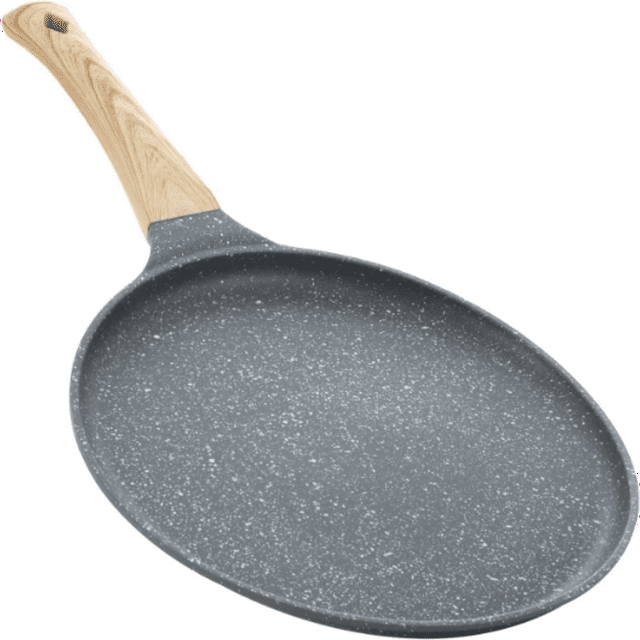 "Premium 24cm Non-Stick Frying Pan - Multi-Purpose Stone Coated Cookware for Induction & Gas Stoves, Ergonomic Wooden Handle, Easy Clean & Storage, Perfect for Pancakes, Omelettes & More"
