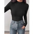 thumbnail image 4 of PRETTYGARDEN Women's Ribbed Mock Neck Long Sleeve Tops | Slim Fitted T-Shirts, Soft Stretch, Decorative Buttons, Going Out Work Casual Wear, Fall Outfits Layering Winter Clothes, 4 of 8