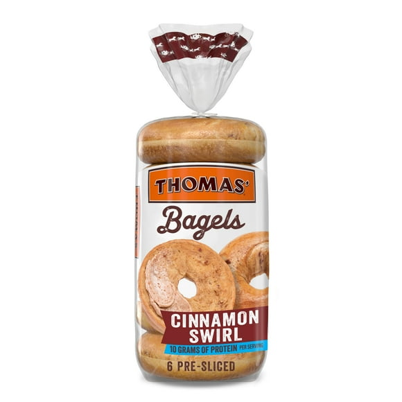 Thomas' Cinnamon Swirl Pre-Sliced Bagels, 6 Count, 20 oz Bag