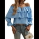 thumbnail image 3 of Blusa de Verano con Volantes y Hombros Descubiertos para Mujer, , Sexy, Elegante, Informal, con Azul XL, 3 of 9
