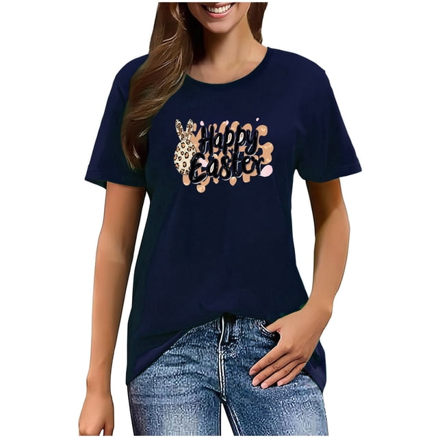 Mujeres Manga Corta de Verano Tops Pascua Impresa Cuello Redondo, Blusa de Moda Casual para la Primavera