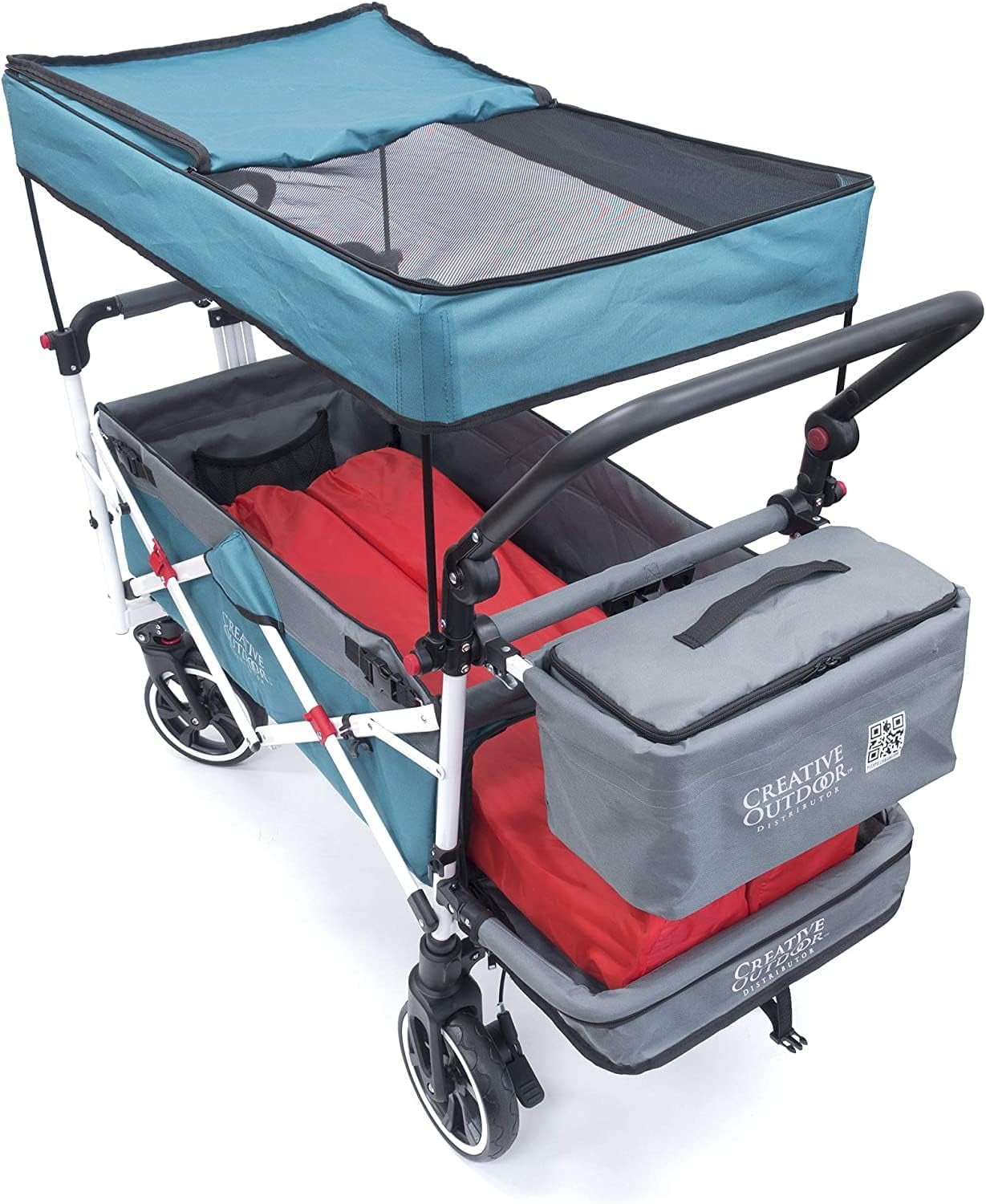 Creative Outdoor Push Pull Wagon Stroller with Canopy Folding Wagon for Kids, Black/Gray