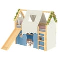 thumbnail image 5 of Aukfa Twin Size Loft Bed with Slide, Tent, Sills & LED Lights, Solid Wood House Loft Bed for Kids, Blue, 5 of 8
