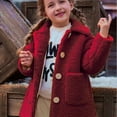 thumbnail image 4 of KYAIGUO Toddler Girls Dress Fleece Coat Kids Winter Lapel Peacoat Outerwear 2-9Y Baby Long Sleeve Button Trench Pocket Jacket, 4 of 9