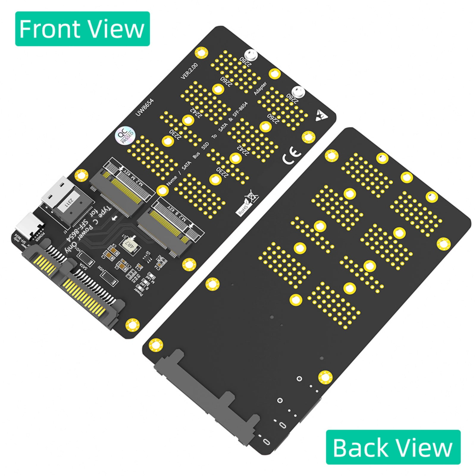 Portable NVMe to SATA3 & SFF8654 Interfaces Card for Easy Hard Drives Upgrades and Data Backup