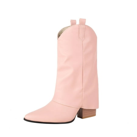 

ZXHACSJ Vintage Boots Lace Up Thick High Heel Middle Boots Women s Medium Boots Pink 40