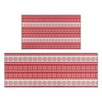 Red Christmas Geometric Snowflake Pattern Kitchen Rugs Sets Of 2,Anti Fatigue Kitchen Mat Rugs Non Slip Washable,Decorative Kitchen Floor Mats for Kitchen,Sink,Laundry,17"x30" 17"x47"