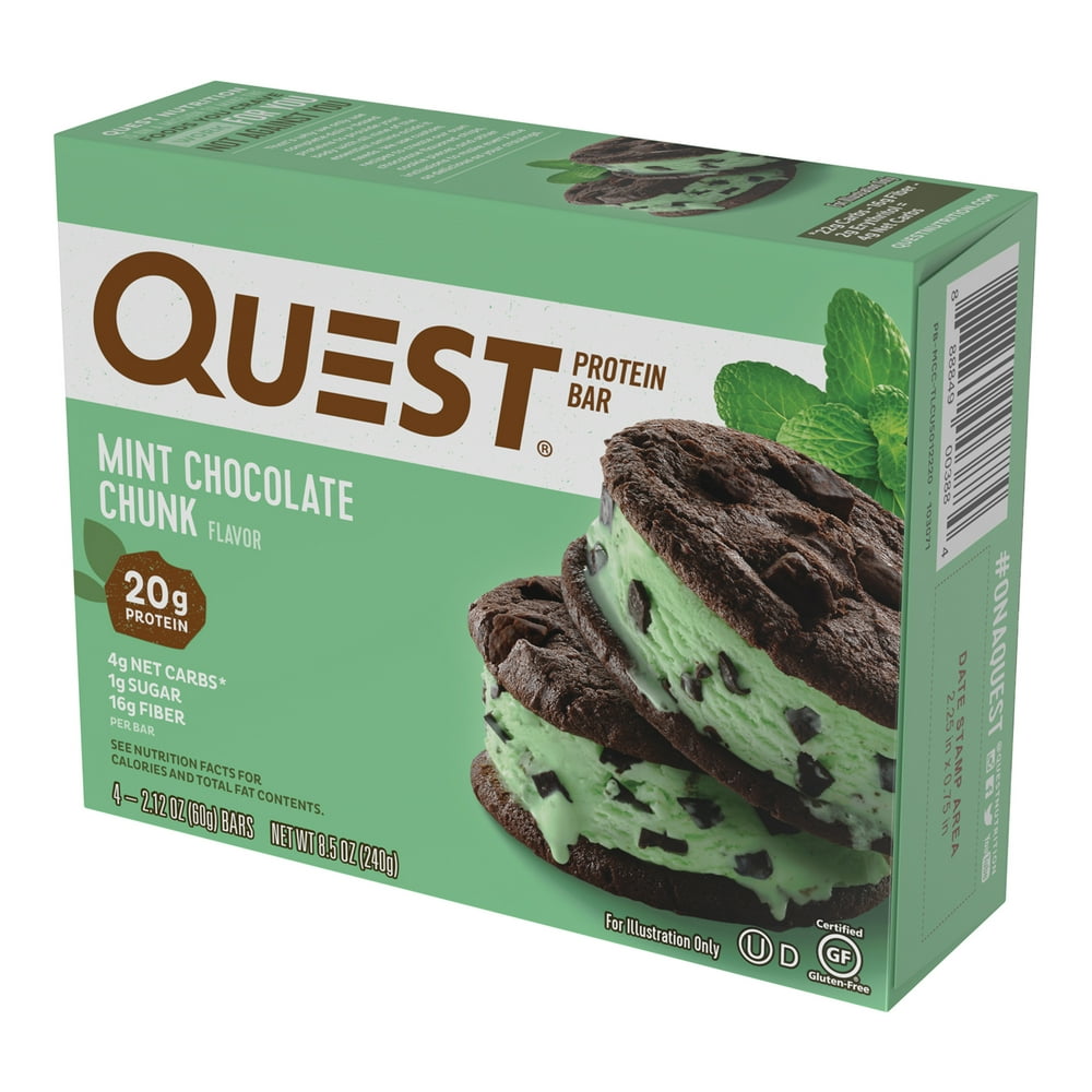 Quest Protein Bar, Mint Chocolate Chunk, 20g Protein, 4 Ct Walmart