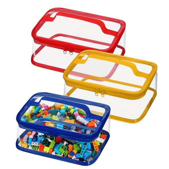 3 Pack Toy Storage Bags with Handles, Clear PVC Organizer for Building Blocks, Large Capacity Waterproof Toy Storage for Kids(xxw)