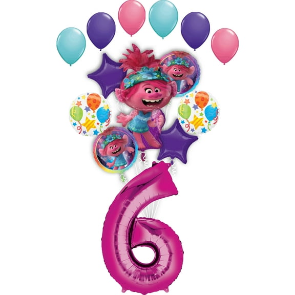 Trolls World Tour 6th Birthday Party Supplies Poppy Balloon Bouquet Decorations