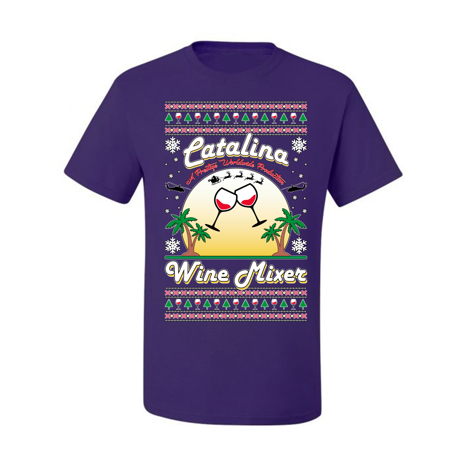 Wild Bobby, Step Bros Catalina Wine Mixer Xmas Holiday Movie Humor Ugly Christmas Sweater Men Graphic Tee, Purple, 4X-Large - image 2 of 5