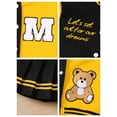 thumbnail image 4 of PureChapter Girls Clothes Cartoon Bear Letter Print Color Block Varsity Jacket & Striped Pleated Skirt 2 Piece Outfits for 7-14, 4 of 5