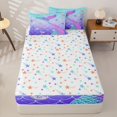 thumbnail image 4 of Castle Fairy Glitter Mermaid Tail Tile Zipper Twin Comforter Sets with Fitted Sheet and 2 Pillowcases,Starfish Shell Pastel Scale Seamless Print Zipper Bedding Set,Sky Lavender,Reversible,4-Piece, 4 of 6