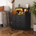thumbnail image 5 of Nightstand with LED Lights&Charging Station&3 Storage Drawers, Black Night Stand with Hutch&Door, Modern Bedside Table for Bedroom, 5 of 9