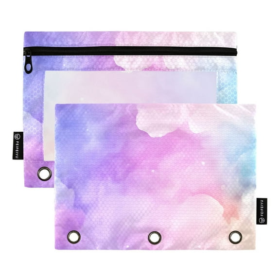 ALAZA 2 Pack Pencil Pouch Abstract Watercolor Tie-dye-a1 Pencil Case for 3 Ring Binder Clear Window Pencil Bag Organizers