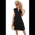 thumbnail image 1 of Vestido de Verano para Mujer, con Mangas con Volantes y Escote en V, Midi, Negro, Talla M, 1 of 6