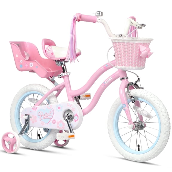Glerc Petal Girls Bike, 12 Inch Kids Bike for Ages 2-4 Years Old, Princess Style Toddler Bike with Training Wheels & Basket & Streamers, Pink