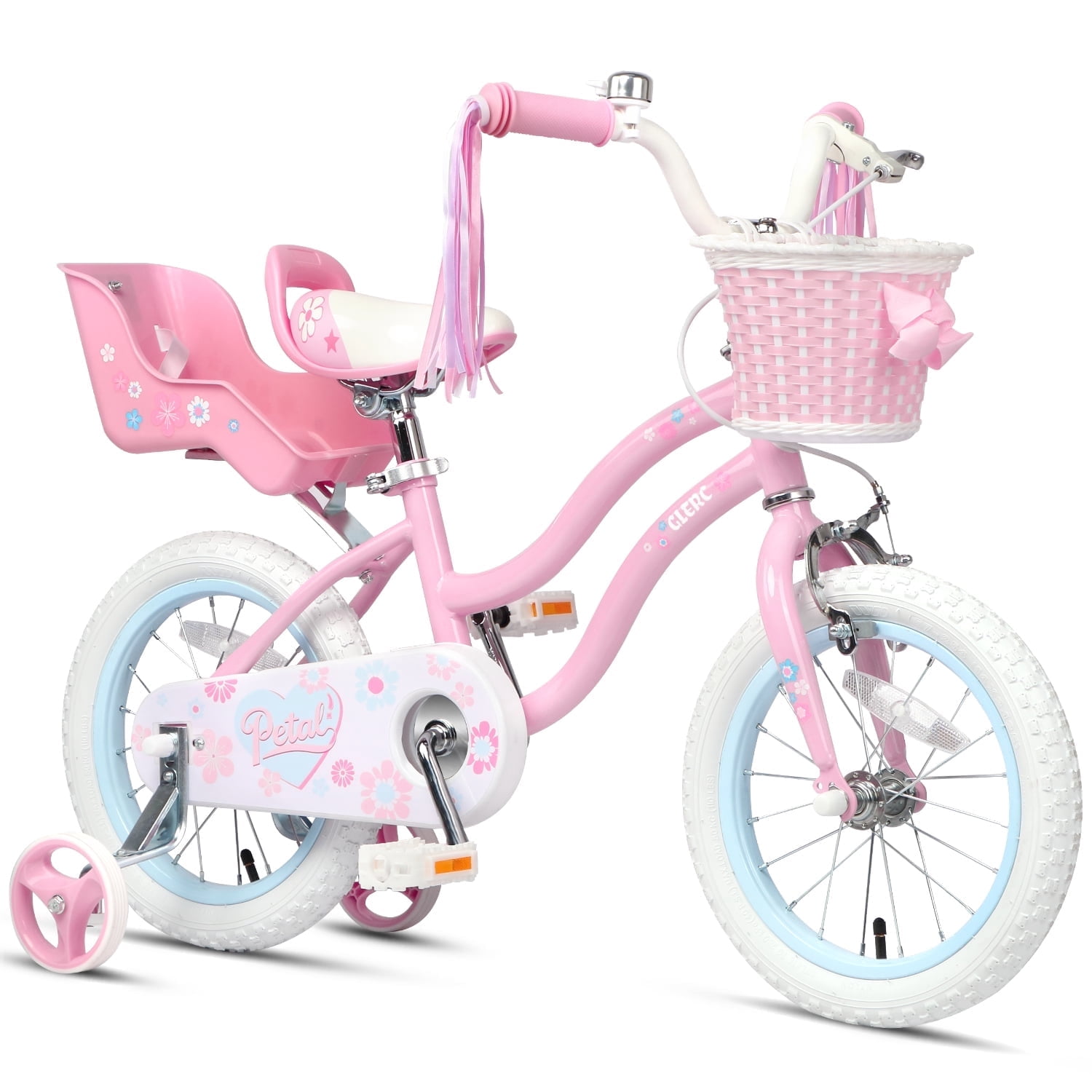 Glerc Petal Girls Bike, 12 Inch Kids Bike for Ages 2-4 Years Old, Princess Style Toddler Bike with Training Wheels & Basket & Streamers, Pink