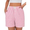 thumbnail image 4 of Fantaslook Plaid Shorts for Women Button Gingham Cotton Shorts Summer Lounge Boxers Beach Shorts with Pocket, 4 of 10