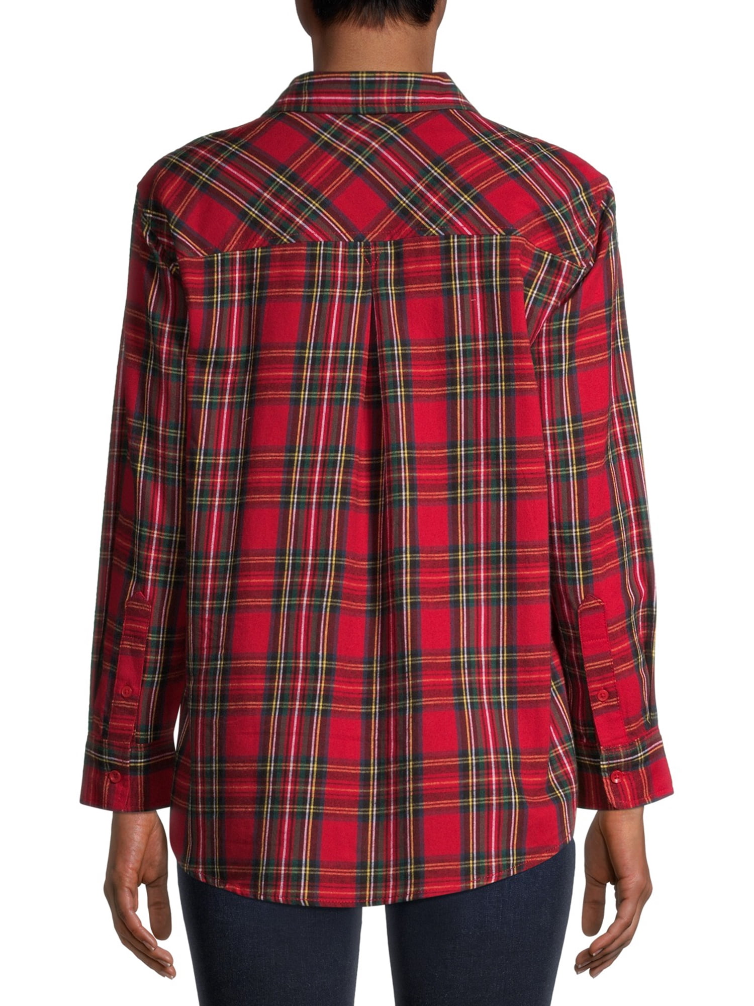 Time and Tru Women's Plaid Flannel Button Front Shirt