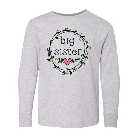 Inktastic Big Sister Leaves, Circle, Heart Long Sleeve Youth T-Shirt