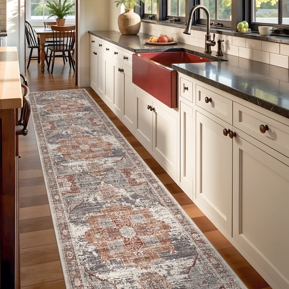 RUUGME Washable 3X14 Runner Rugs - Large Boho Rugs for Living Room Stain Resistant Carpet Vintage Tribal Rugs for Bedroom Kitchen Bathroom Non Slip Backing Home Decor Floor Decoration Mat 3X14 Brick