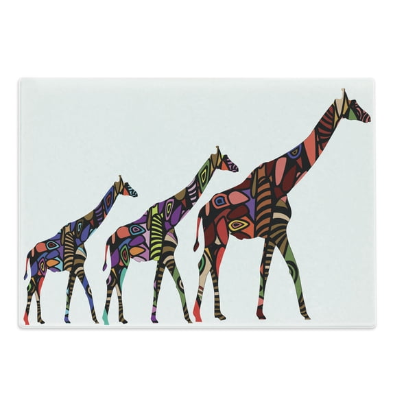 Zoo Cutting Board, Giraffes in Style Eastern Environment Retro Cultural Traditional Art, Decorative Tempered Glass Cutting and Serving Board, Large Size, Multicolor, by Ambesonne