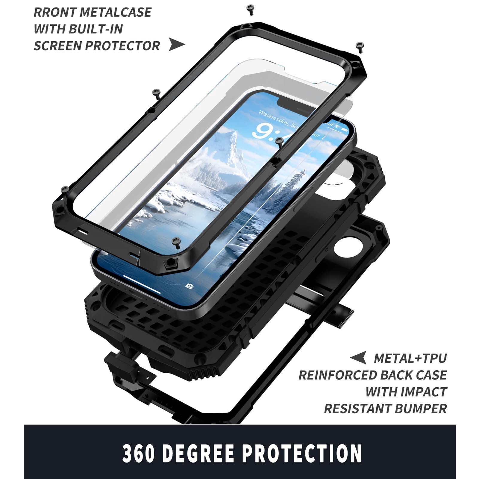 for iPhone 16e Armor Cover Case with Screen Protector, with Built-in 360° Rotate Ring Stand Heavy Duty Protection Cover Case for Apple iPhone 16e, Black