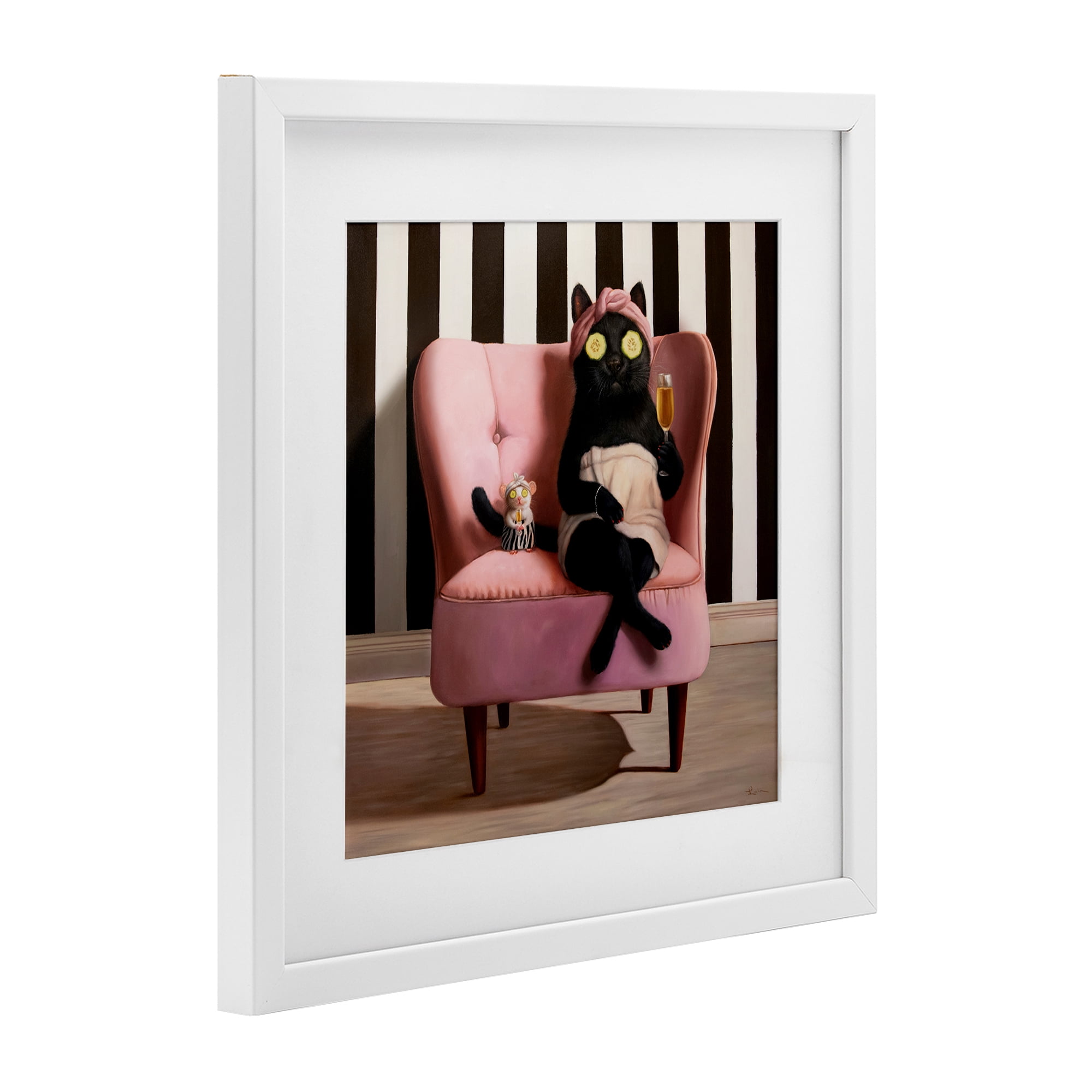 Stupell Industries Pamper Party Cat White Framed Print Under Glass, design by Lucia Heffernan