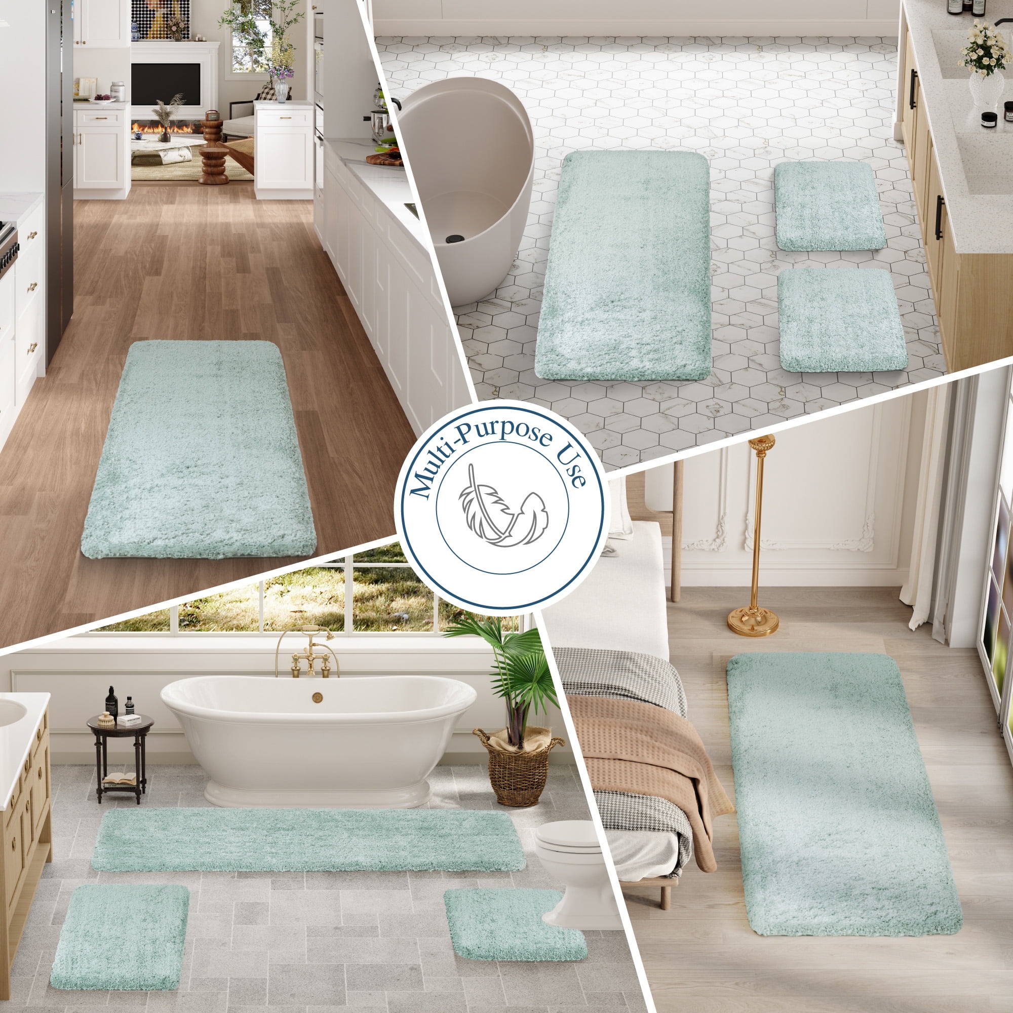 Walensee Shag Bath Rug, Non Slip Bath Mat for Bathroom, 16"x24", Aqua, Machine Wash